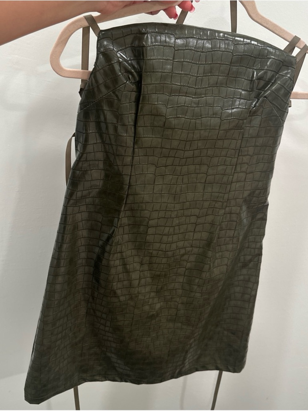 Faux Croc Strapless Mini Backless Dress - Olive Green